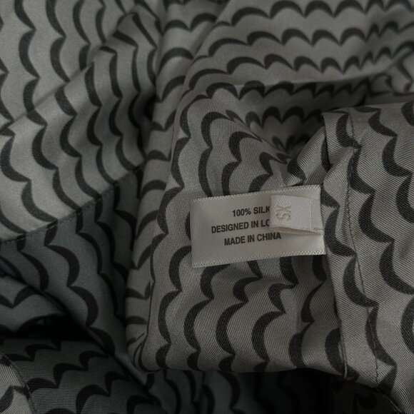 ASCENO 100% Silk Button Up Long Shirt Dress Long Sleeve Sz XS Agave Wave Printed - Picture 11 of 12